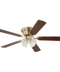 Contempra IV 52 Inch Indoor Ceiling Fan With Light Dope Brass Finish Reversible Oak And Walnut Blades LED Light Kit With Frosted Ribbed Glass