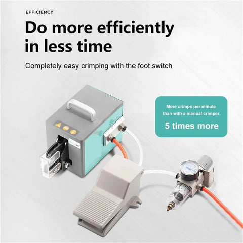 Heavy Duty Pneumatic Crimping Pliers For Quick Cold Press Terminals Compact Desktop Mini Crimper with foot switch for easy operation.