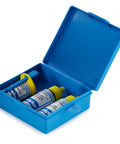 Game Changing Pool And Spa Water Test Kit FAS DPD Chlorine Drops in blue case with test solutions for accurate chlorine testing.