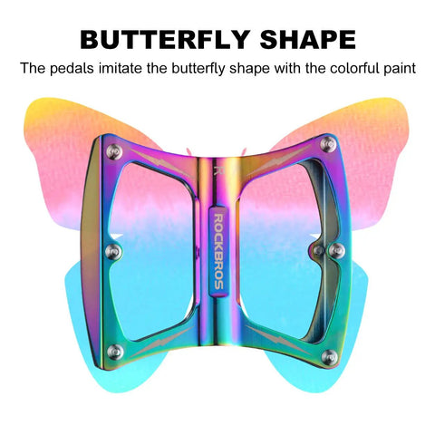 Colorful CNC-painted Nine Sixteenths Inch Aluminum Mountain Bike Pedals With Sealed Bearings, butterfly shape design.