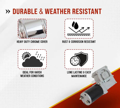 600W 60 To 1 Tarp Motor For Dump Truck Tarp Systems With Chrome Cover, 12VDC, 49A, 55 RPM, 5 Hole Mount, durable features