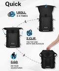 Ultralight Waterproof TPU Backpack 35L Roll Top Dry Bag with step-by-step guide for kayaking and adventures, black
