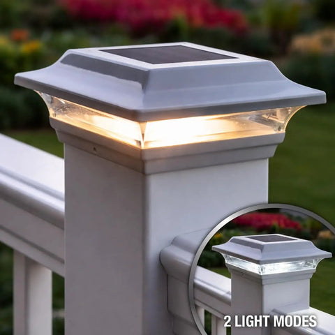 Imperial Solar Post Cap For 4x4 Posts White With High Output LED Lights, auto on nightly, warm and cool light modes, deck installation