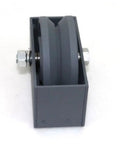 Heavy duty V-groove gate wheel with weldable box and axle hardware