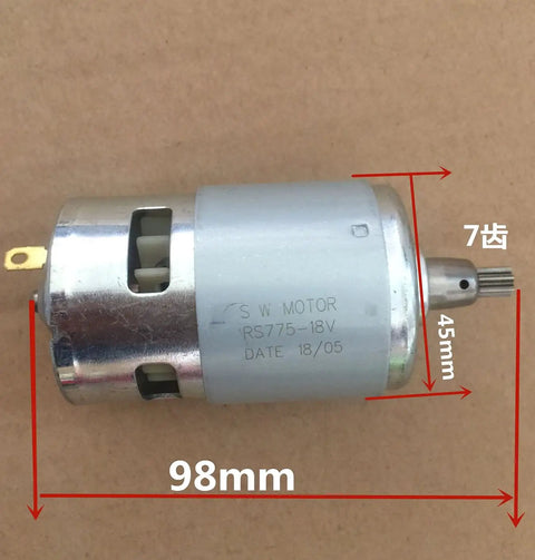 Badass 775 Brushed Micro Motor Replacement Part for Electric Wrench with 7 Tooth Gear, 98mm length, high torque motor.