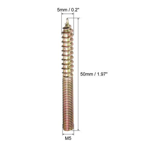 Badass M5x50mm Hanger Bolts For Solid Wood Furniture Slick Double Ended Thread Dowel Screws Heavy Duty Zinc Coated Carbon Steel.