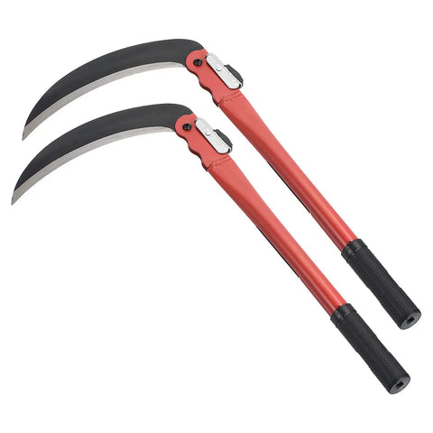 17 Inch Folding Sickle 2 Pack with Manganese Steel Blade Portable Weed Remover Scythe for Farming Grafting Knife Brush Cutter Durable Plastic Handle
