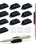 10 Pack Adhesive Pencil Holders For Desk And Wall Silicone Flexible Pen Organizer displayed with pencils and pens