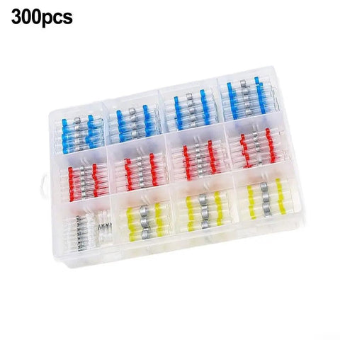 Top Notch 300pc Waterproof Solder Seal Butt Connector Kit With Heat Shrink Terminals For Reliable Automotive And Marine Wire Joints That Stay Dry And Conduct Like A Champ Without The Hassle Of Traditional Soldering For Any Tough Job. 300-piece assorted wire connectors in a clear storage case