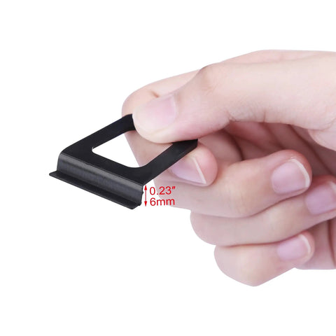 Durable Heavy Duty Plastic Window Screen Lift Tabs 30 Pack Universal Pull Tools For Flat Spline Channels No Sweat Screen Mesh Replacement Fix Kit Black held in hand, showing size and detail.