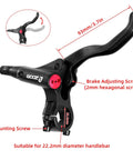Full Hydraulic 2 Piston Mountain Bike Disc Brakes Set with black lever, suitable for 22.2mm handlebars and features adjustable screws.