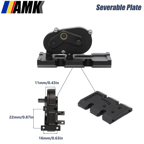 1 By 10 Scale RC Crawler Transmission Kit Beefed Up With Thirty Percent Overdrive Gearbox And Three Driveshafts For Axial SCX10 II Element Enduro DIY LCG Chassis Black, showing severable plate and dimensions in black aluminum