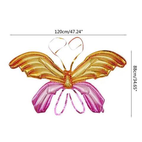 Fairy Wing Balloon Costume Set for Halloween Party and Cosplay with gold and pink angel butterfly wings, 120x88cm.