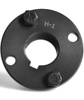 MINERGUY 1-inch bore H-style steel pulley hub with flange, two set-screws, and keyway slot