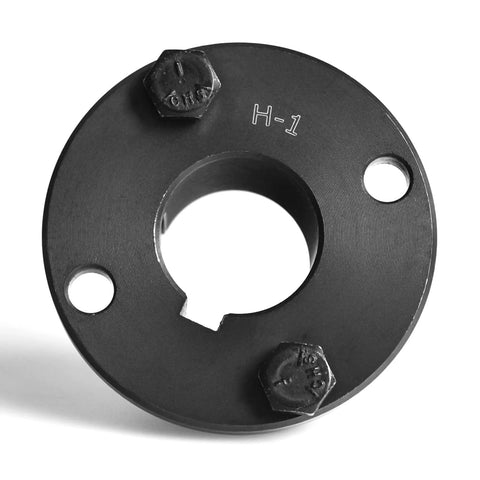 MINERGUY 1-inch bore H-style steel pulley hub with flange, two set-screws, and keyway slot