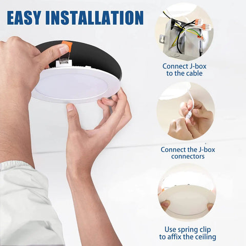 Hands installing Three Color Temperature 3 Inch Square LED Recessed Light With Junction Box Dimmable Ultra Slim Ceiling Light