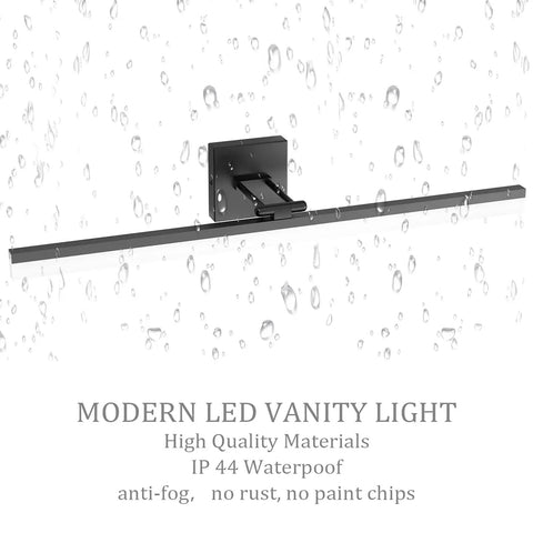 32 Inch Matte Black Bathroom Vanity Light With 18W Adjustable LED Fixture, 6000K Cool White, rain effect, waterproof design