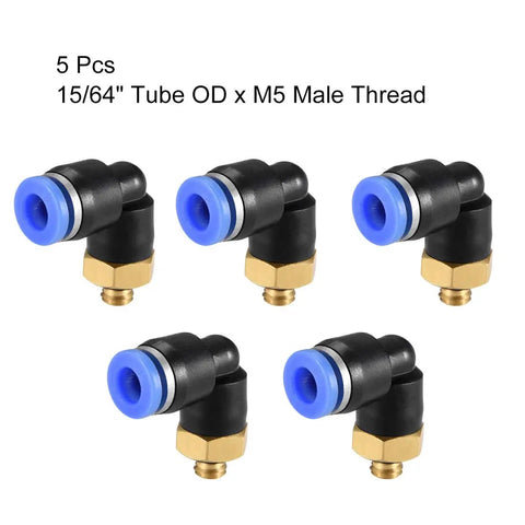 Heavy Duty Push To Connect Tube Fitting Male Elbow 6 mm Outer Diameter X M5 Male Thread Quick Lock Pneumatic Air Connector No Sweat Toolless Setup For Vacuum Compressors Butter Smooth Airflow Five Pack
