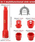 14 In 1 Multi Functional Plumbing Wrench For Faucet And Sink Installations With Anti Slip Grip And Extra Long Reach Red