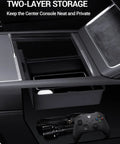 Two-layer storage tray from Four Piece Center Console Organizer Tray Set for Tesla Model Y Juniper 2025 2026 and Model 3 Highland 2024 2025 2026.
