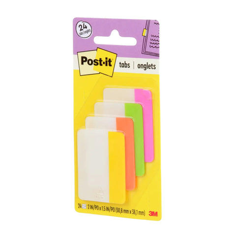 Sticky Tabs 2 In By 1.5 In Book Markers in Assorted Bright Colors for Reading, Annotation, Reminders, and Easy Organization, Writable and Repositionable, Great for Highlighting, Bookmarking, and Quick Reference in Yellow, Pink, Orange, and Green in a pack of 24.