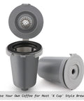 Reusable Filter Cup For Cuisinart HomeBarista Coffee Maker Gray 2 Pack, Easy Clean displayed open and closed on a white surface