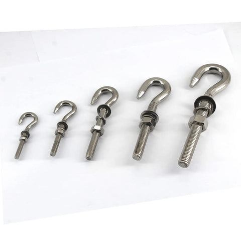 12 Piece M6 Stainless Steel Eye Bolts Kit With Nuts And Washers, Long Shank Threaded Rod Round Hook Eyelets For Indoor And Outdoor Use, Rust Resistant Fasteners Built To Last For Heavy Duty Jobs, five sizes