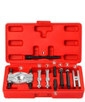 Bad Ass 9 Piece Two Jaw Bearing Separator Puller Kit For Auto Shops Mechanics Working On Car Engines Heavy Duty Removal Tool Set That Really Rips Out Bearings Fast Without Any Fuss Professional Grade And Ready To Rock. Red case with 9-piece two-jaw bearing puller tools