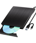 Ultra Portable External Blu Ray Drive With USB 3.0 And Type C For Mac And Windows, black slim drive with USB cable and disc