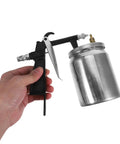 Real Deal Pneumatic Paint Sprayer With Tough Metal Housing For Slick Furniture Finishing And Car Refinishing holds in hand.