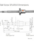 Diagram showing dimensions of SFU2010 Ball Screw 2300mm Linear Motion Kit With Anti Backlash Nut Heavy Duty CNC Ballscrew Set