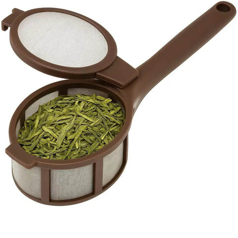 Two Pack Coffee Tea Brew Stick Infuser Reusable Filter Spoon With Fine Mesh BPA Free Easy Swivel Top with green tea leaves inside