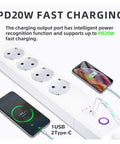 Straight Up Heavy Duty Smart Power Strip With Four EU Outlets And Serious 3500 Watt Surge Capacity Voice And App Controlled Extension Board Matter Ready For Hassle Free Smart Home Setup showing fast charging phones connected.