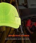 LED Brim Safety Bump Cap Baseball Style Long Brim Work Hat With Front Light, 23 Lumen Dual Action LED, lime color