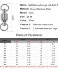 7LB Ball Bearing Swivel Fishing Gear With Stainless Steel Split Ring Connectors For Saltwater 50 Pack Corrosion Resistant Copper Body Easy Clip And Spin Action Heavy Duty Tackle For Smooth Casts And Tangle Free Lines, silver ball bearing swivel with split rings