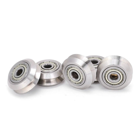 Five Pack Stainless Steel Double V Type Bearings For 3D Printer Rollers And Pulleys, Outer Diameter 1 Inch Inner Diameter 0.2 Inch 5mm
