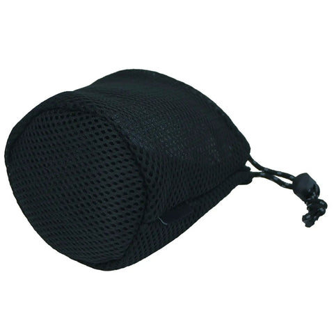 Nylon Mesh Camping Gear Storage Bag For Pots And Tableware, Drawstring Organizer Sack in black, lightweight design