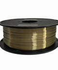 Silk Antique Gold PLA Filament 1.75mm 1kg spool with shiny metallic bronze brass finish on black reel