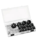 T Track Knob Kit With Seven Star Knobs And 1/4-20 Bolts And Washers, 10 Pack T Track Fasteners With Storage Case, open view