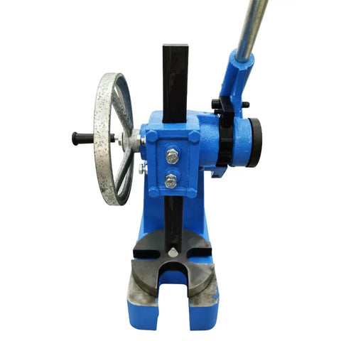 Heavy Duty 2 Ton Arbor Press With Kickass Ratchet System Cast Iron Steel Desktop Manual Bench Machine side view with wheel and base