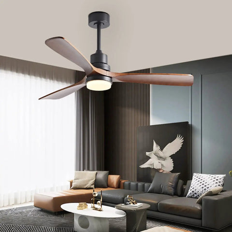 52 Inch Wood Ceiling Fan With Lights And Remote Control Dope Modern Black Indoor Outdoor Ceiling Fan For Living Room