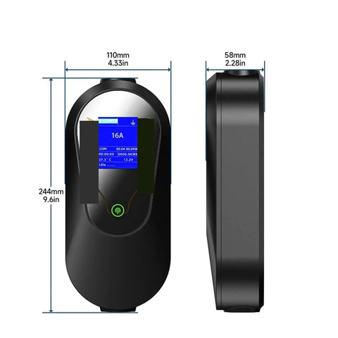 Level 2 Portable EV Charger 3.6KW Fast Home And Travel EVSE, Single Phase 8A To 16A with screen display dimensions