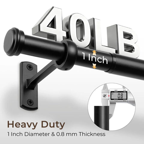 Heavy Duty 1 Inch Curtain Rod For Windows And Patio - Adjustable Telescoping Steel Rod With Wall Or Ceiling Mount