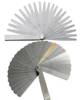 Two feeler gauge tools; top shows a 16-blade fan-style ruler, bottom a curved metal blade set with handle