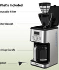 14-Cup Programmable Drip Coffee Maker With Normal And Strong Brew For Home Or Office, Glass Carafe, Silver, front view