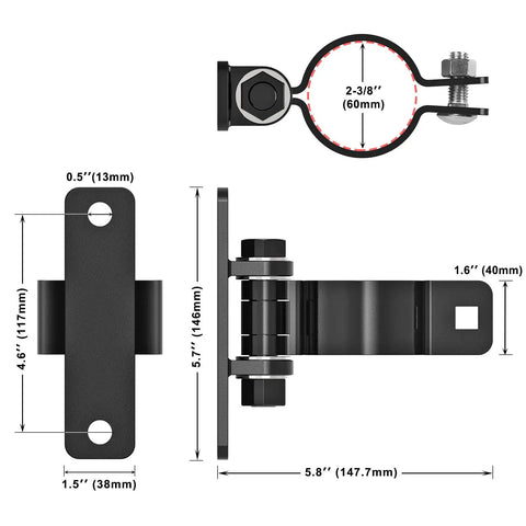 Heavy Duty Chain Link Gate Hinges 4 Pairs 2 And 3 Eighths Inch Outer Diameter Carbon Steel Wall Mount Fence Hardware dimensions view