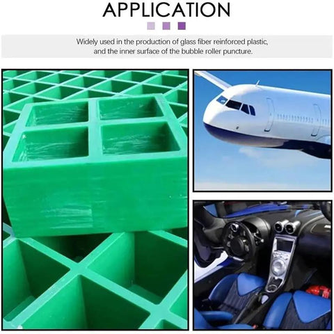 Pro Fiberglass Roller Set With Detail Brushes To Crush Air Bubbles Fast And Top Shelf Resin Laminating Kit For Boat Fixing and Serious Home Upgrade Work on green production molds.