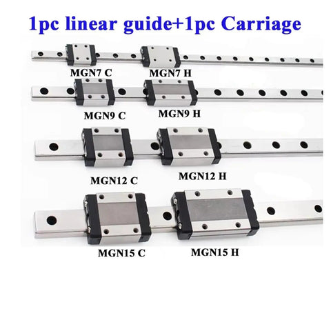 MGN12H Linear Guide Rail Slide for CNC Router and 3D Printer Kits with precision detailing of various sizes.