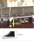 Heavy Duty Portable Fabric Wardrobe Organizer With Rock Solid Steel Frame Foldable Dustproof Closet Storage Cabinet showing shoe rack with 15cm height.
