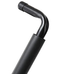 Close-up of Overhead Garage Storage Hooks Rack Ceiling Mounted Heavy Duty Utility Hangers for Ladder Hose Pipe Lumber, black metal hook.